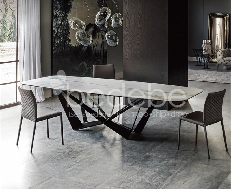 Xjy Dining Table 7 Restaurant Light Luxury Simple Marble Countertop Stainless Steel Base Xjy Dining Table 7 Restaurant Light, Stainless Steel Dining Room Table Base